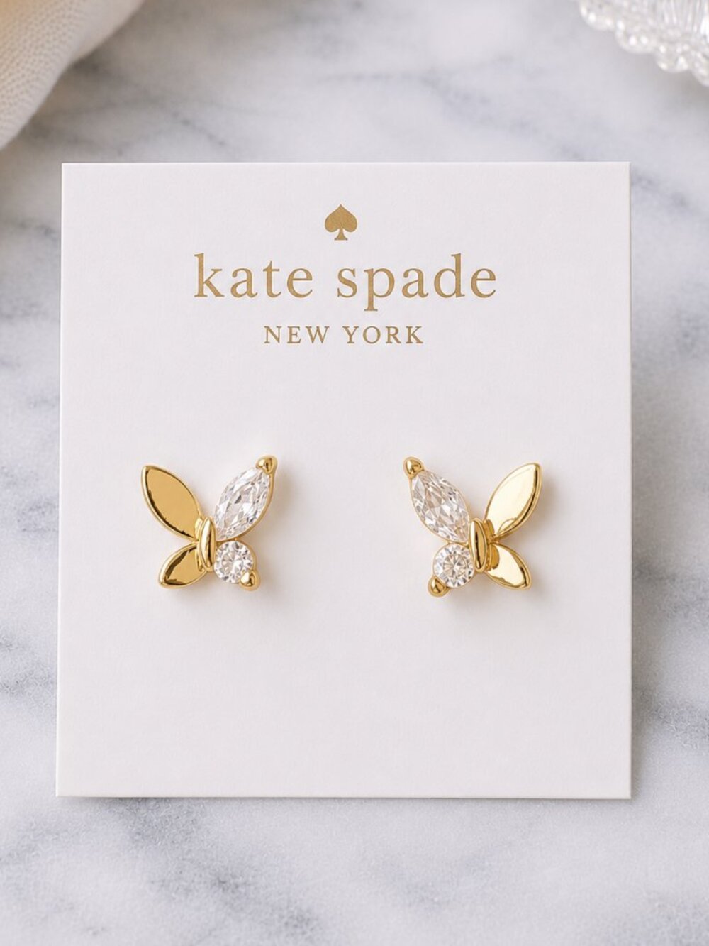Kate Spade Butterfly Crystal Stud Earrings Gold Tone Dainty Sparkle Jewelry